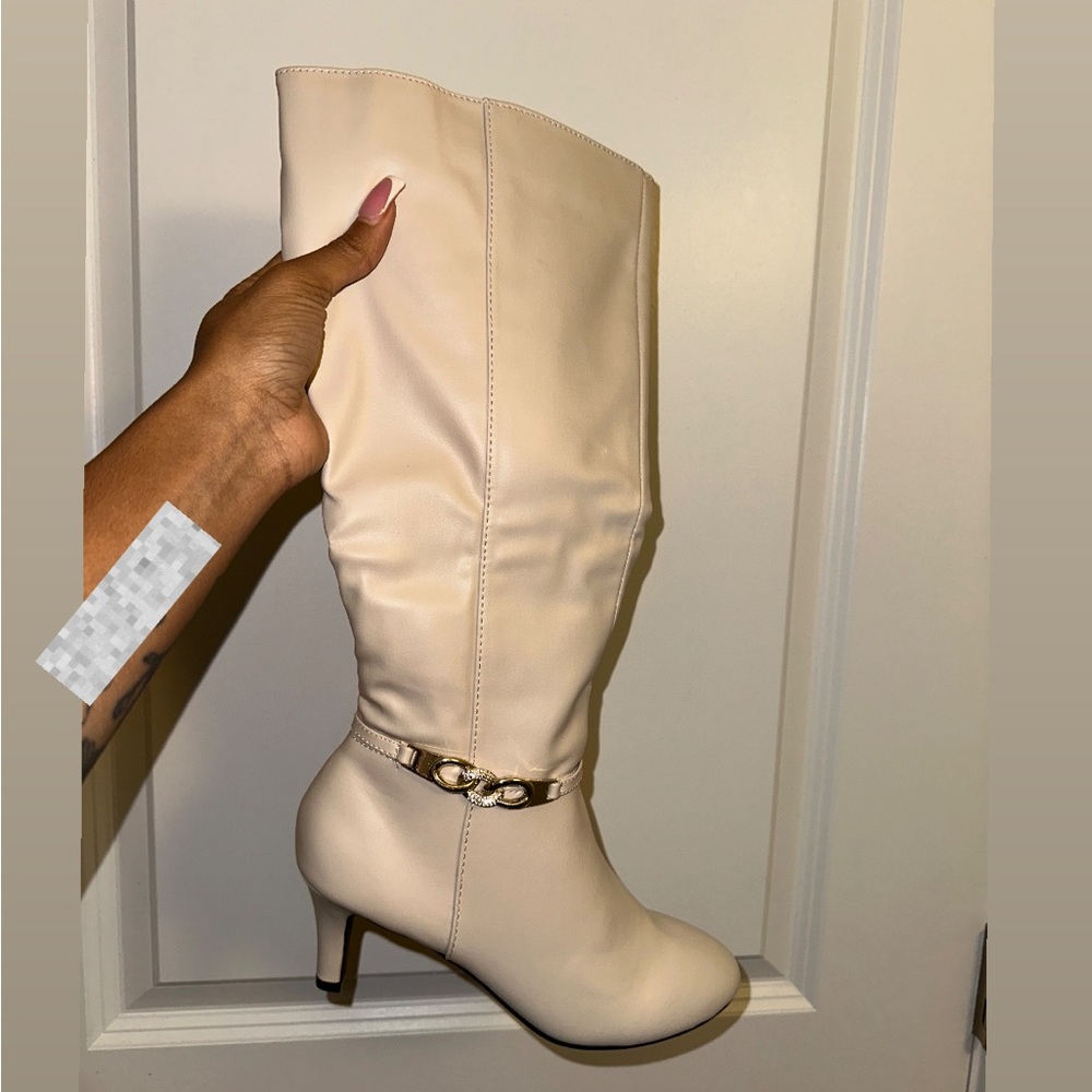 Cream high heel boots